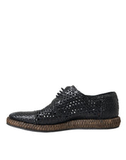 Black Woven Goat Leather Lace Up Derby Shoes