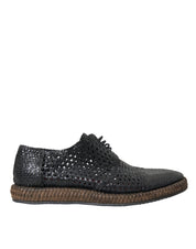 Black Woven Goat Leather Lace Up Derby Shoes