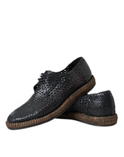 Black Woven Goat Leather Lace Up Derby Shoes
