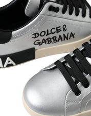 Silver Portofino Calf Leather Sneakers Men Shoes