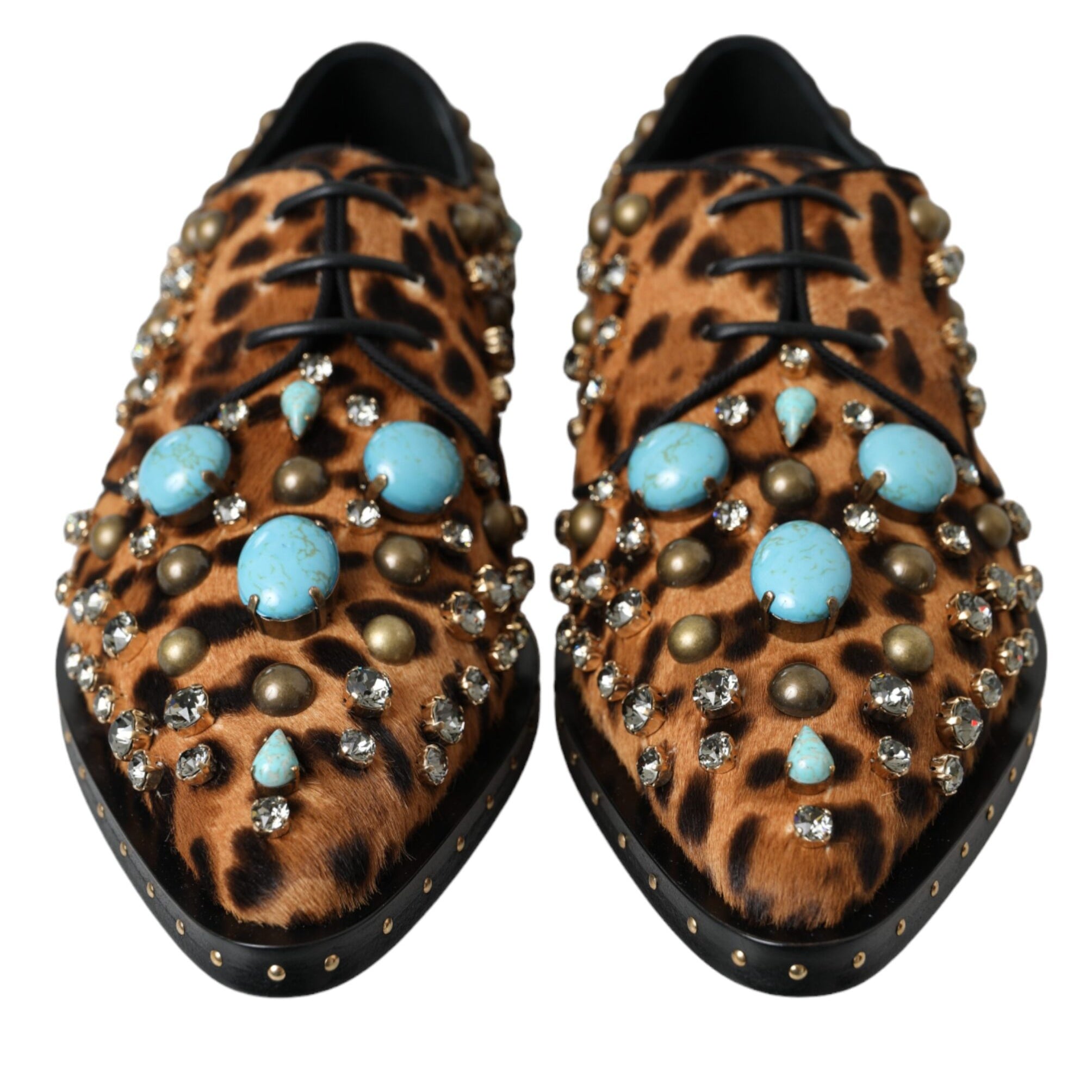 Dolce & Gabbana Brown Leopard Hair Crystal Dress Broque Shoes Dolce & Gabbana