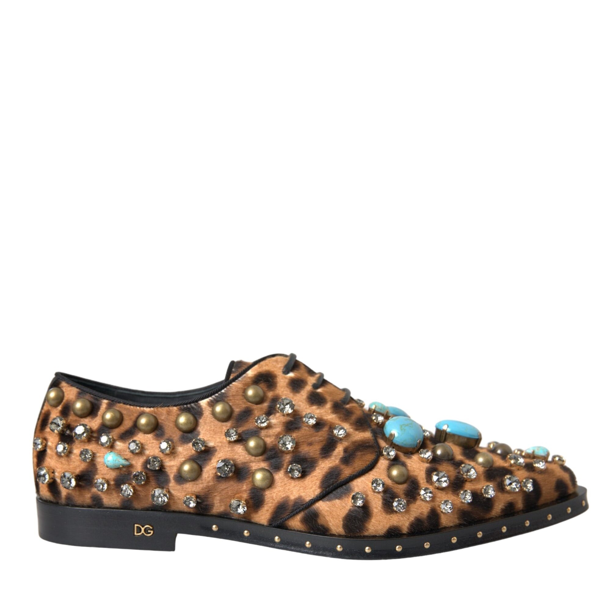Dolce & Gabbana Brown Leopard Hair Crystal Dress Broque Shoes Dolce & Gabbana