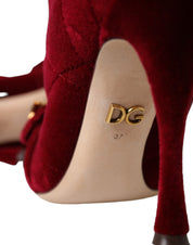 Dolce & Gabbana Dark Red Velvet Devotion Buckle Boots Shoes Dolce & Gabbana