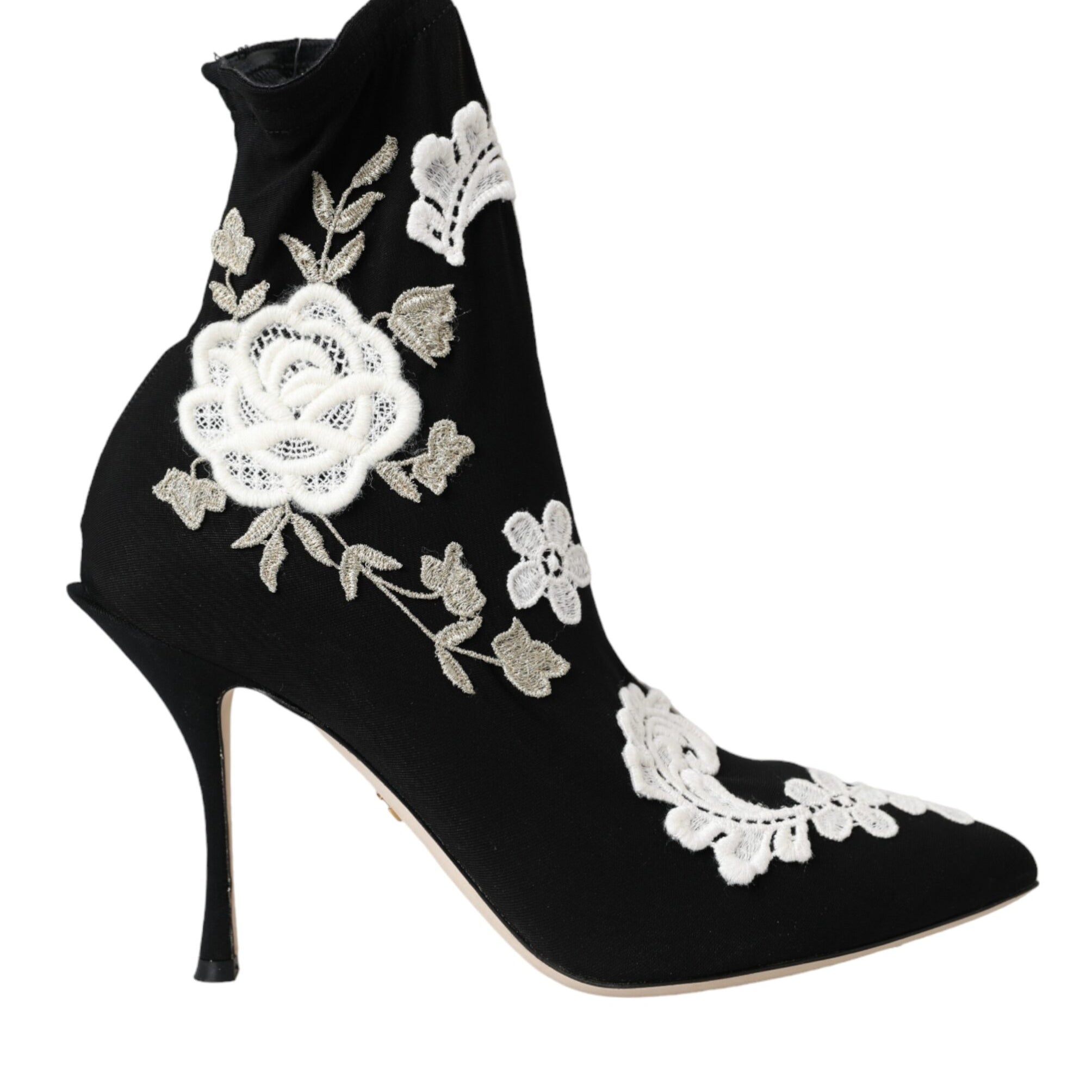 Dolce & Gabbana Black White Embroidery Slip On Boots Shoes Dolce & Gabbana