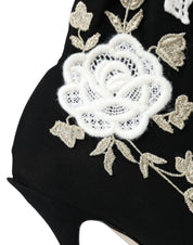 Dolce & Gabbana Black White Embroidery Slip On Boots Shoes Dolce & Gabbana