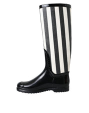 Dolce & Gabbana Black Rubber Knee High Flat Boots Shoes Dolce & Gabbana