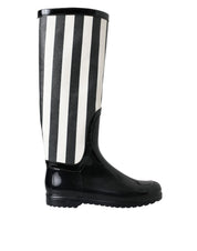 Dolce & Gabbana Black Rubber Knee High Flat Boots Shoes Dolce & Gabbana