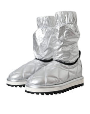 Metallic Silver Quilted Logo Patch Boot Shoes