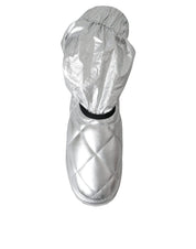Metallic Silver Quilted Logo Patch Boot Shoes