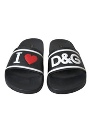 Black Leather I Love D&G Sandals Slides Shoes