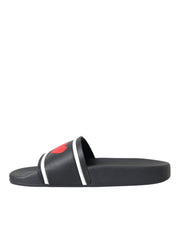 Black Leather I Love D&G Sandals Slides Shoes