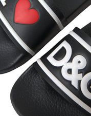 Black Leather I Love D&G Sandals Slides Shoes