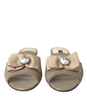 Beige Logo Pearl Flats Sandals Slides Shoes