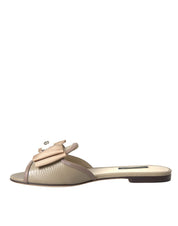 Beige Logo Pearl Flats Sandals Slides Shoes