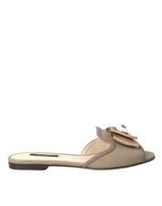 Beige Logo Pearl Flats Sandals Slides Shoes