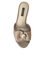 Beige Logo Pearl Flats Sandals Slides Shoes