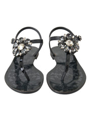 Black Crystal Flats Sandals Flip Flops Shoes