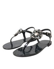 Black Crystal Flats Sandals Flip Flops Shoes