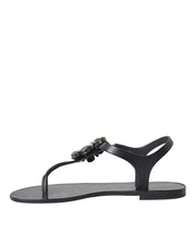 Black Crystal Flats Sandals Flip Flops Shoes