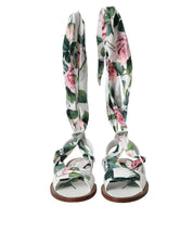 Multicolor Floral Print Ankle Wrap Sandals Shoes