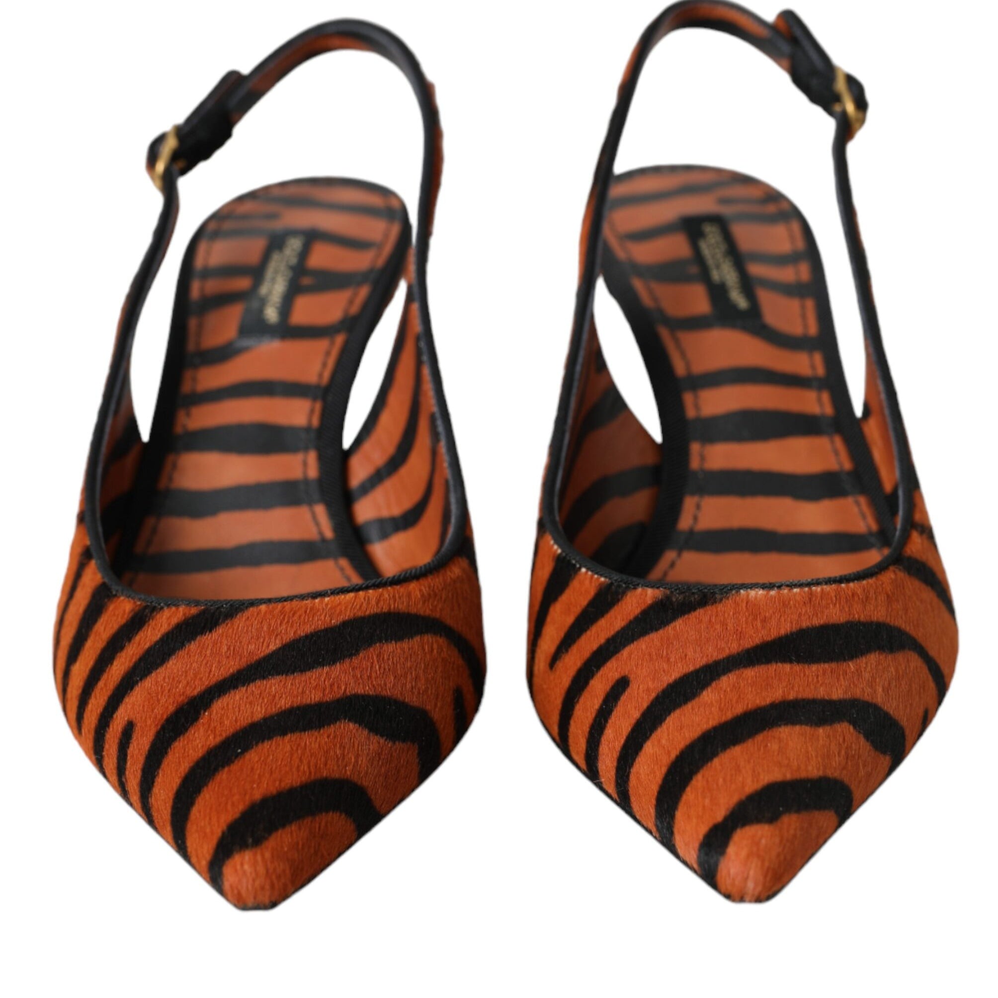 Dolce & Gabbana Black Orange Zebra Leather Slingbacks Shoes Dolce & Gabbana