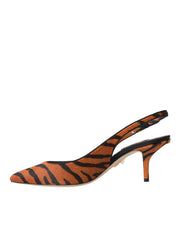Black Orange Zebra Leather Slingbacks Shoes