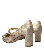 Dolce & Gabbana Gold Jacquard Crystal Mary Janes Pumps Shoes Dolce & Gabbana
