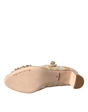 Gold Jacquard Crystal Mary Janes Pumps Shoes