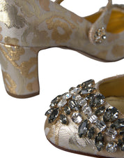 Dolce & Gabbana Gold Jacquard Crystal Mary Janes Pumps Shoes Dolce & Gabbana