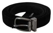 Black Velvet Silver Tone Metal Buckle Men Belt