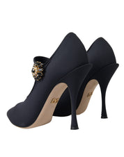 Black Mary Jane Jersey Crystal Pumps Shoes