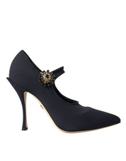 Black Mary Jane Jersey Crystal Pumps Shoes