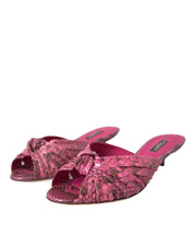 Dolce & Gabbana Pink Exotic Leather Kitten Heels Slides Shoes Dolce & Gabbana