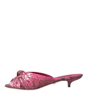 Dolce & Gabbana Pink Exotic Leather Kitten Heels Slides Shoes Dolce & Gabbana