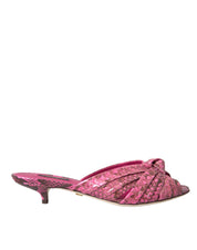 Dolce & Gabbana Pink Exotic Leather Kitten Heels Slides Shoes Dolce & Gabbana