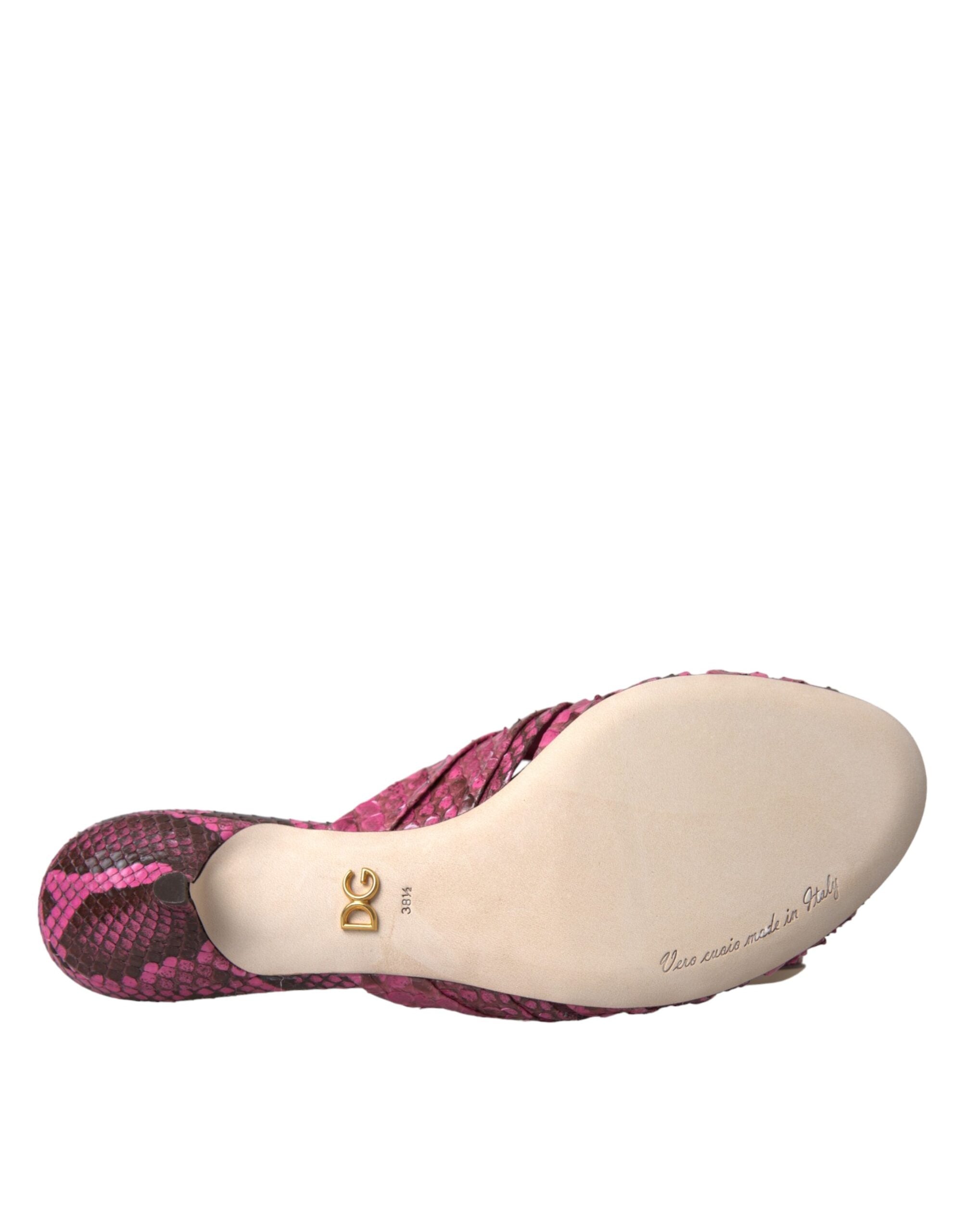 Dolce & Gabbana Pink Exotic Leather Kitten Heels Slides Shoes Dolce & Gabbana