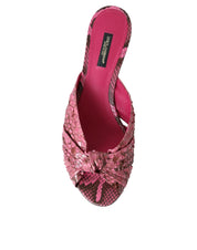 Dolce & Gabbana Pink Exotic Leather Kitten Heels Slides Shoes Dolce & Gabbana