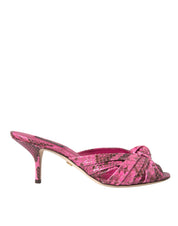 Dolce & Gabbana Pink Exotic Leather Kitten Heels Slides Shoes Dolce & Gabbana