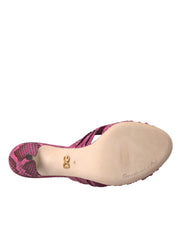 Dolce & Gabbana Pink Exotic Leather Kitten Heels Slides Shoes Dolce & Gabbana