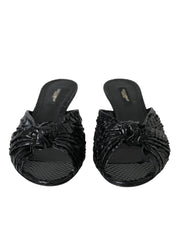 Black Exotic Leather Heels Slides Shoes