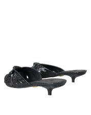 Black Exotic Leather Heels Slides Shoes