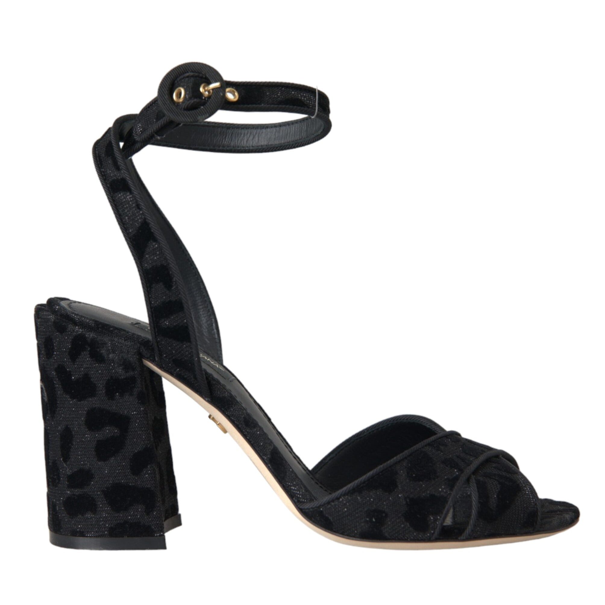 Dolce & Gabbana Black Leopard Suede Heels Sandals Shoes Dolce & Gabbana