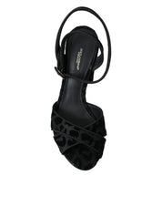Black Leopard Suede Heels Sandals Shoes