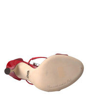 Red Keira Satin Crystals Sandals Heels Shoes
