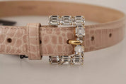 Beige Leather Crystal Buckle Women Belt