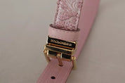 Pink Jaquard Embroidered Gold Tone Metal Buckle Belt
