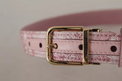 Pink Jaquard Embroidered Gold Tone Metal Buckle Belt