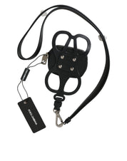 Black Calfskin Leather DG Logo Coin Purse Lanyard Wallet
