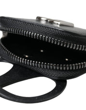 Black Calfskin Leather DG Logo Coin Purse Lanyard Wallet
