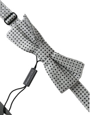 Gray Silk Polka Dot Adjustable Neck Men Papillon Bow Tie